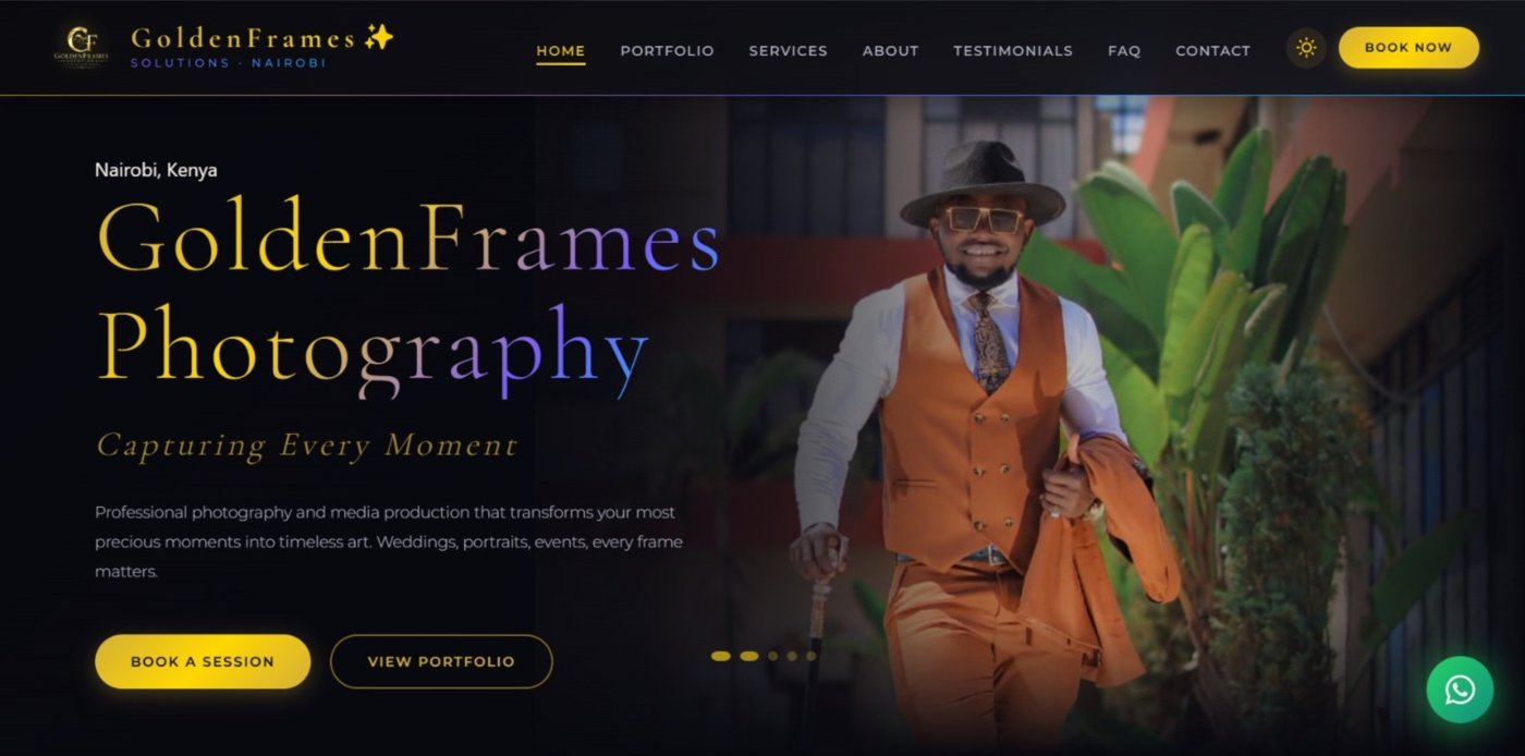 GoldenFrames Photography Website screenshot